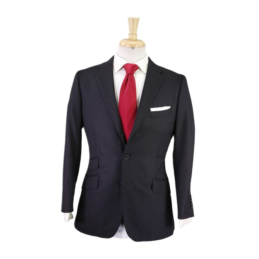 Paul Stuart Black Striped 3/2 Rolled Lapel Wool Suit 36S